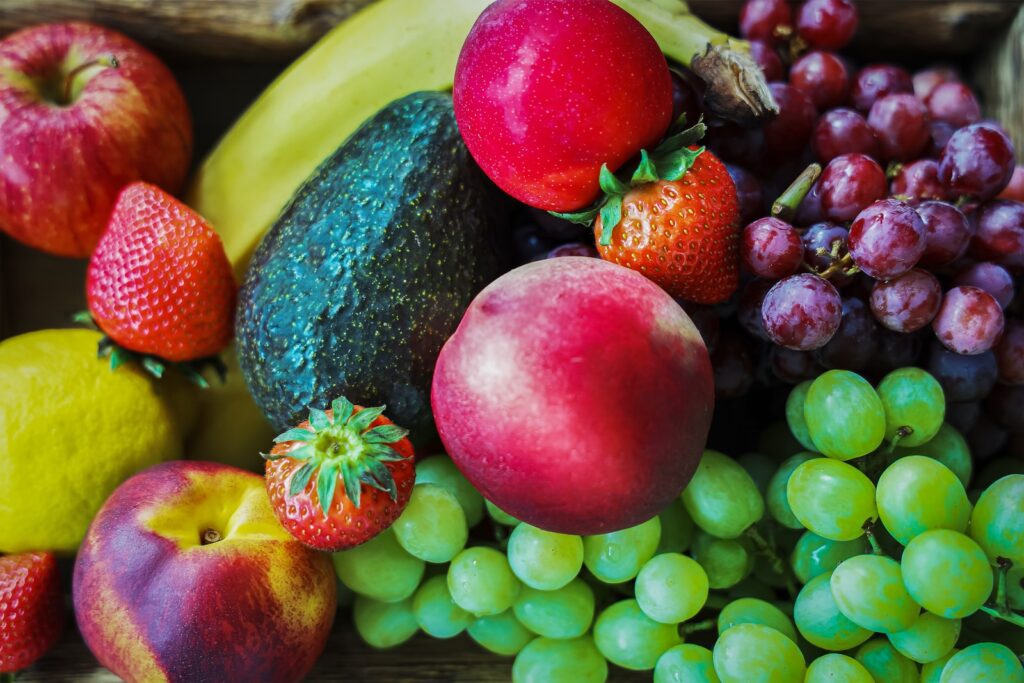 red and green grapes on yellow banana fruit